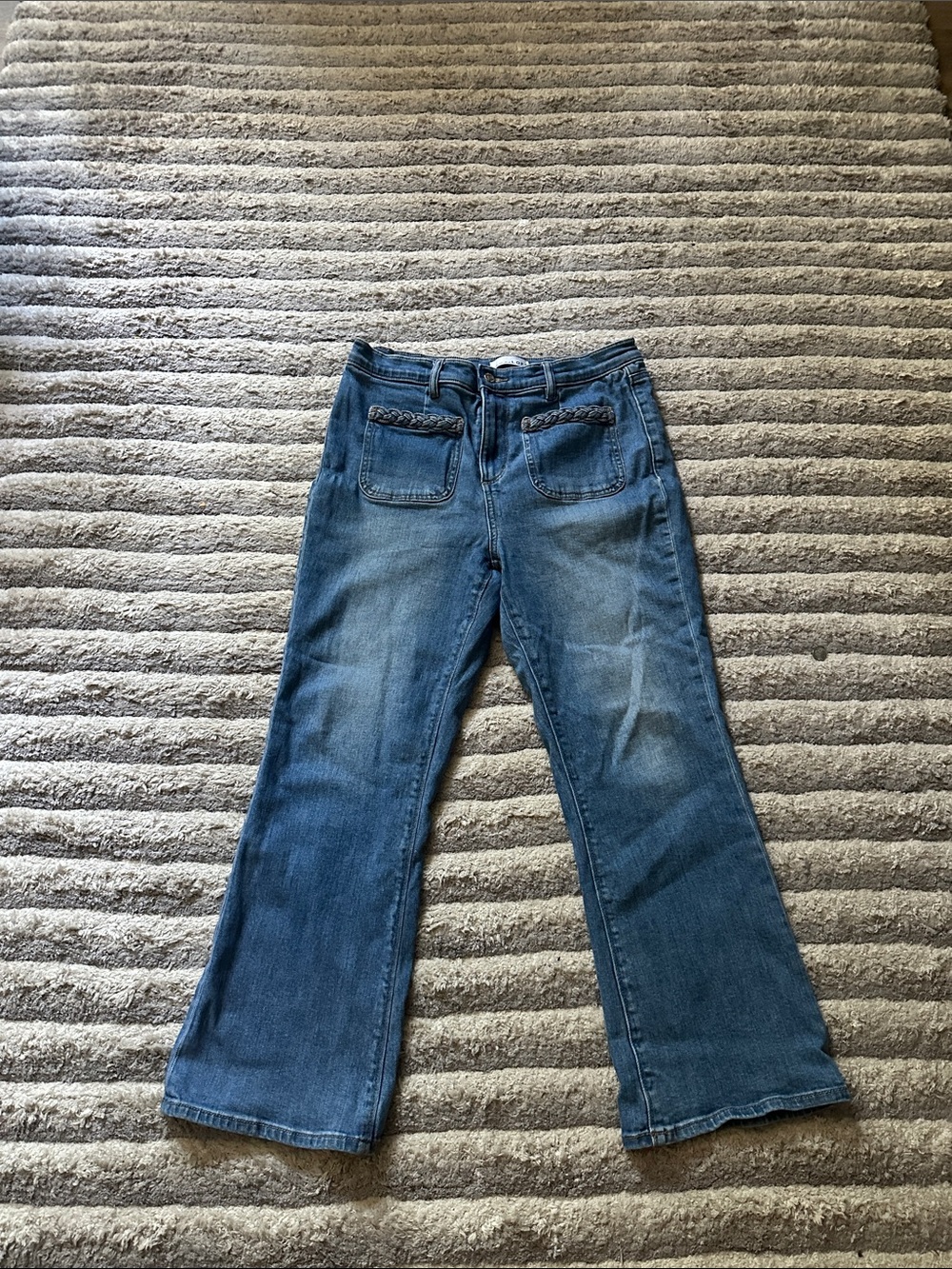 LOFT Blue Bootcut Jeans with Braided Pocket Trim PETITE